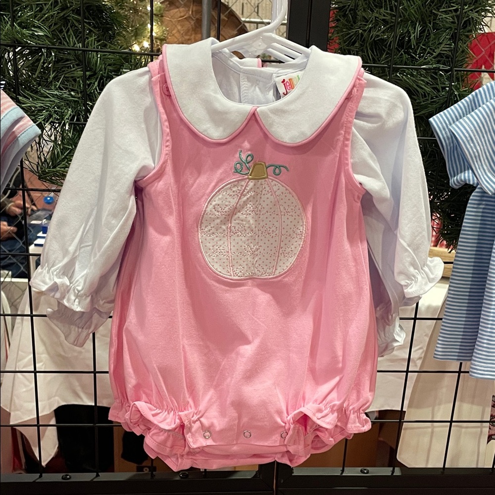 Pink Pumpkin Embroidered Kids One Piece